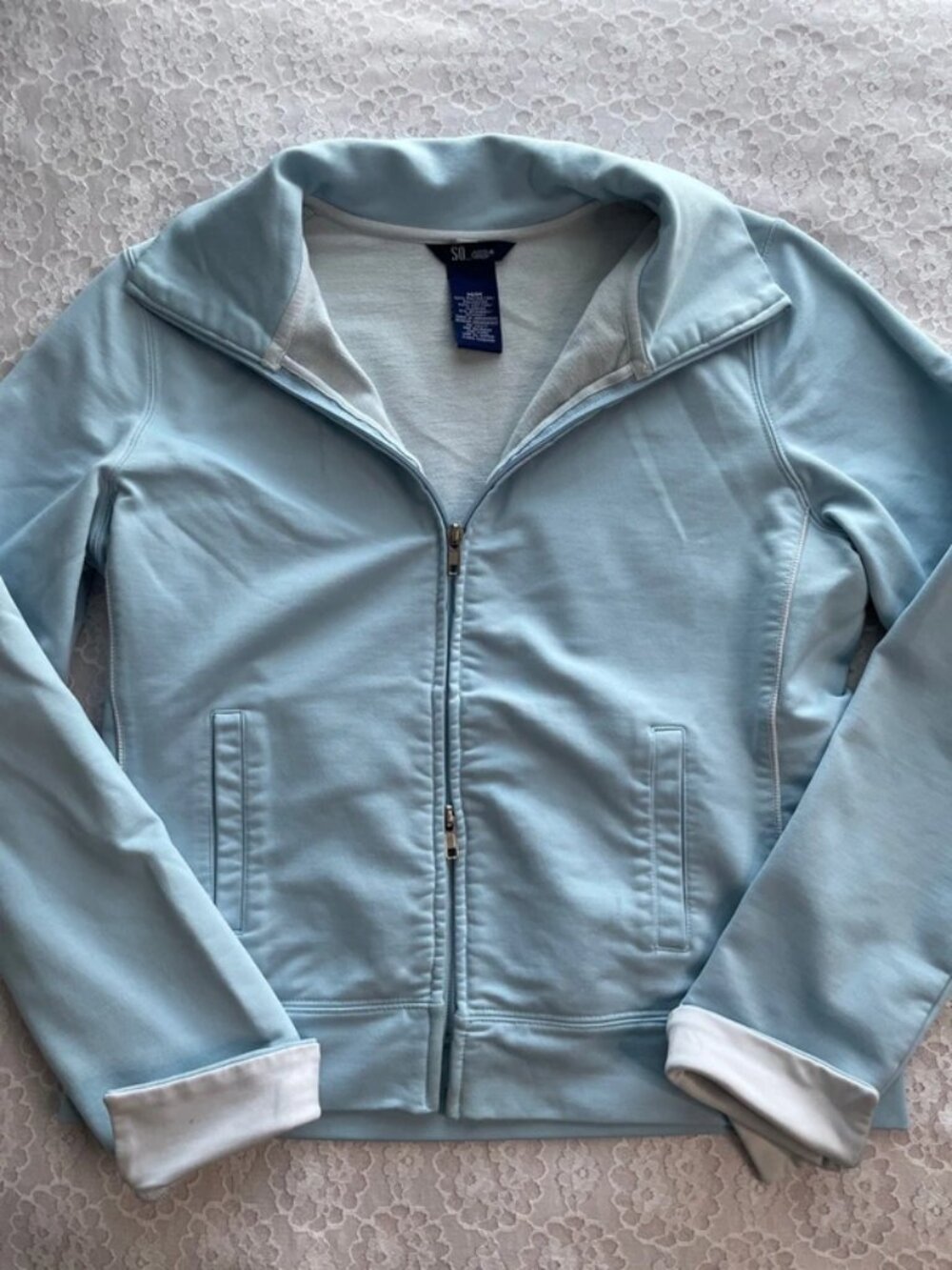 light blue double zip up jacket